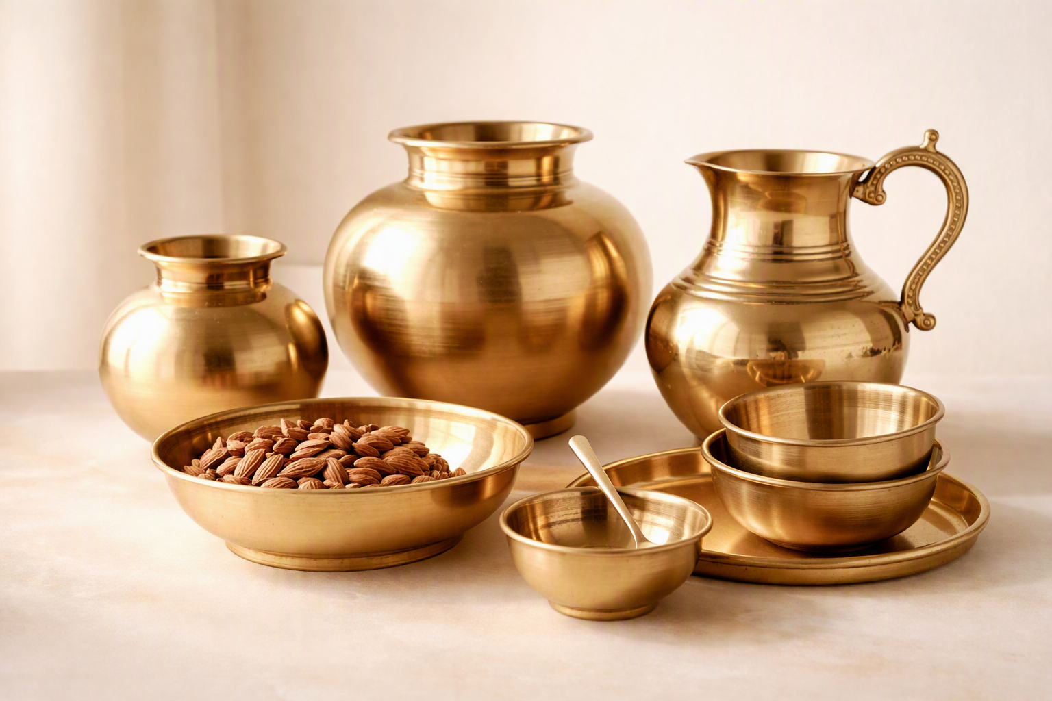 Collection of polished brass utensils