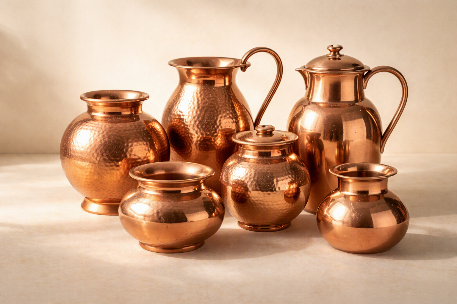 Collection of polished copper utensils